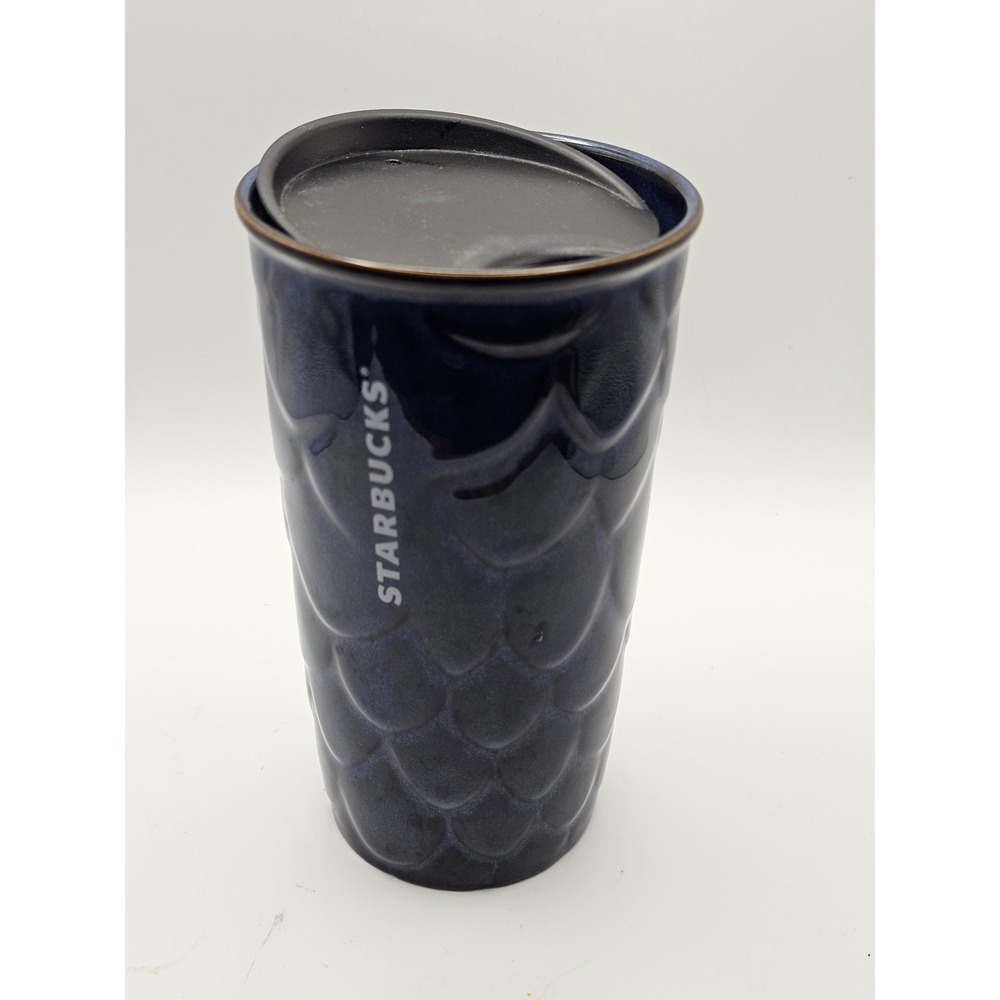 STARBUCKS Mermaid Scale‎ 2017 Anniversary 10 oz Ceramic Travel Tumbler Mug Lid